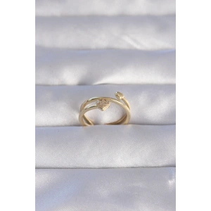 Pirinç Gold Renk Zirkon Taşlı Kalpli Model Ayarlanabilir Yüzük