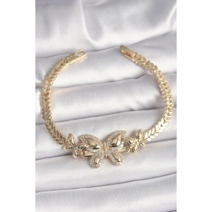 Pirinç Gold Renk Zirkon Taşlı Kelebek Model Kadın Bileklik