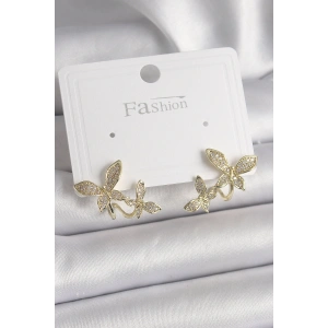Pirinç Gold Renk Zirkon Taşlı Kelebek Model Kadın Küpe