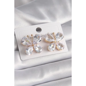 Pirinç Gold Renk Zirkon Taşlı Kelebek Model Kadın Küpe