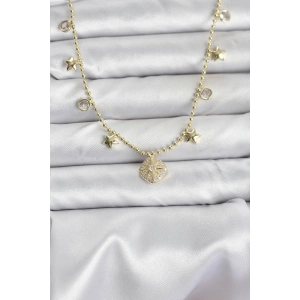 Pirinç Gold Renk Zirkon Taşlı Kutup Yıldızı Model Kadın Kolye
