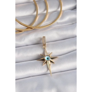 Pirinç Gold Renk Zirkon Taşlı Kutup Yıldızı Nazar Boncuk Detay Ajda Charm