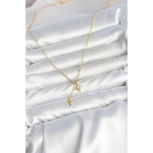 Pirinç Gold Renk Zirkon Taşlı Minimal Sallantılı Kutup Yıldızı Model Kadın Kolye
