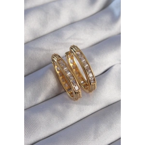 Pirinç Gold Renk Zirkon Taşlı Oval Model Küpe