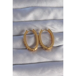 Pirinç Gold Renk Zirkon Taşlı Oval Model Küpe