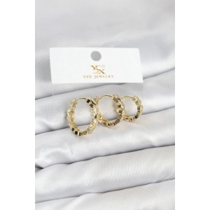 Pirinç Gold Renk Zirkon Taşlı Petek Halka Model YSX Trio Küpe Seti