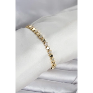 Pirinç Gold Renk Zirkon Taşlı Yıldız Model Kadın Bileklik