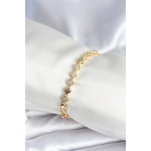 Pirinç Gold Renk Zirkon Taşlı Yonca Model Kadın Bileklik