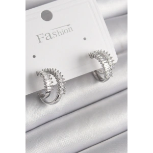 Pirinç Gümüş Renk 2Li Zirkon Taşlı Halka Model Kadın Küpe