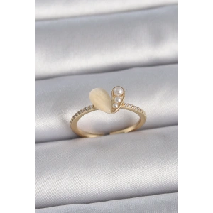 Pirinç Gümüş Renk Ayarlanabilir Zirkon Taşlı Beyaz Mineli Kalp Model Kadın Yüzük