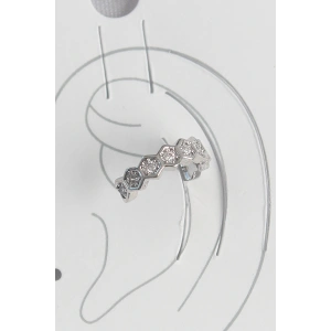 Pirinç Gümüş Renk Bal Peteği Model Zirkon Taşlı Kadın Kıkırdak Küpe