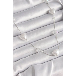 Pirinç Gümüş Renk Beyaz İnci Kalp Model Kadın Kolye