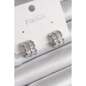 Pirinç Gümüş Renk Çift Sıra Zirkon Taşlı Kadın Küpe