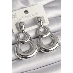 Pirinç Gümüş Renk Damla Detay Sallantı Halka Model Kadın Küpe