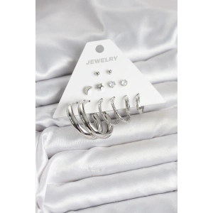 Pirinç Gümüş Renk Halka Modelli 6 Çift Kadın Küpe