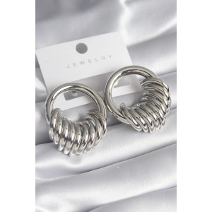 Pirinç Gümüş Renk Halka Sarmal Model Kadın Küpe