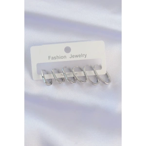 Pirinç Gümüş Renk İnce Oval Küpe Seti