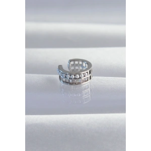 Pirinç Gümüş Renk İncili Baget Taşlı Earcuff Küpe