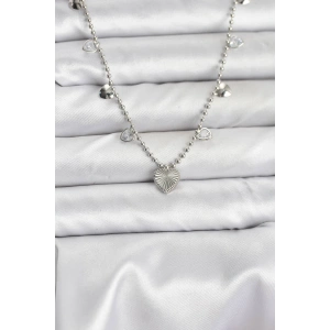 Pirinç Gümüş Renk Kalp Model Kadın Kolye