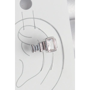 Pirinç Gümüş Renk Kare Zirkon Taşlı Kadın Kıkırdak Model Küpe