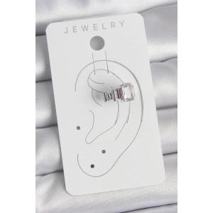 Pirinç Gümüş Renk Kare Zirkon Taşlı Kadın Kıkırdak Model Küpe