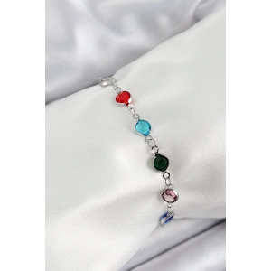 Pirinç Gümüş Renk Karışık Renk Zirkon Taşlı Kadın Bileklik