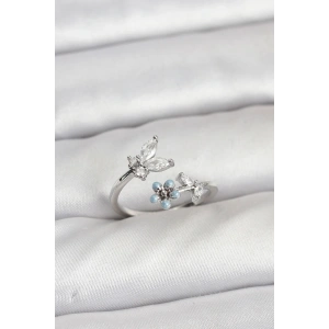 Pirinç Gümüş Renk Kelebek Model Kadın Yüzük