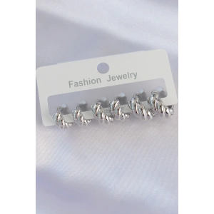 Pirinç Gümüş Renk Minimal Tırtıklı Küpe Seti