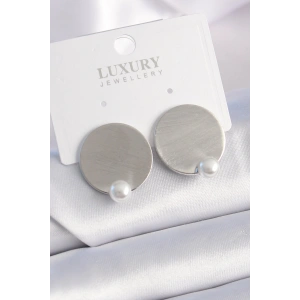 Pirinç Gümüş Renk Plaka Model İnci Detay Kadın Küpe