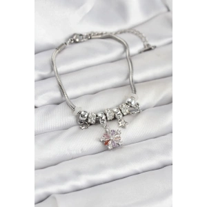 Pirinç Gümüş Renk Renkli Yıldız Charmlı Kadın Bileklik