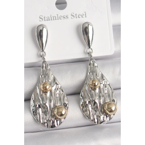 Pirinç Gümüş Renk Sallantı Damla Model Gold Topçuk Detay Kadın Küpe