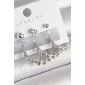 Pirinç Gümüş Renk Sarmal Yılan Halka Model Zirkon Taşlı Topçuk Detay Kadın Küpe Seti