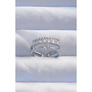 Pirinç Gümüş Renk Sedefli Zirkon Taşlı Su Yolu Model 2li Görünüm Ayarlanabilir Yüzük