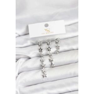 Pirinç Gümüş Renk Yıldız Model YSX Trio Küpe Seti