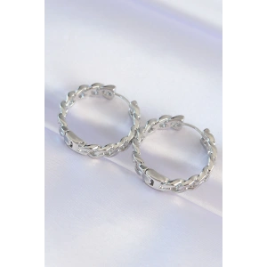 Pirinç Gümüş Renk Zincir Model Halka Küpe