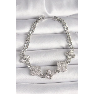 Pirinç Gümüş Renk Zincir Yonca Model Kadın Bileklik