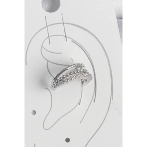 Pirinç Gümüş Renk Zirkon Taşlı 3Lü Sıralı Kadın Kıkırdak Küpe