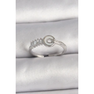 Pirinç Gümüş Renk Zirkon Taşlı Ayarlanabilir Kadın Yüzük