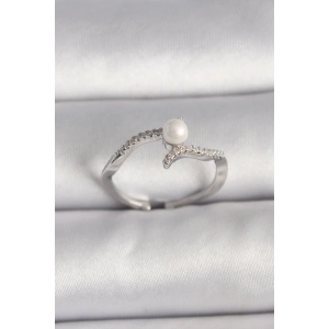 Pirinç Gümüş Renk Zirkon Taşlı Ayarlanabilir Yüzük