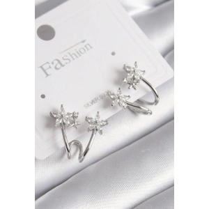 Pirinç Gümüş Renk Zirkon Taşlı Çiçek Model Kadın Küpe