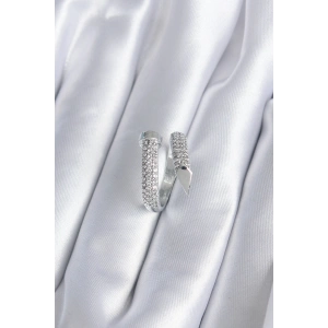 Pirinç Gümüş Renk Zirkon Taşlı Çivi Model Kadın Yüzük