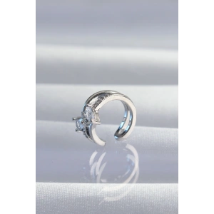 Pirinç Gümüş Renk Zirkon Taşlı Damla Earcuff Küpe