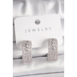 Pirinç Gümüş Renk Zirkon Taşlı Halka Messika Model Kadın Küpe