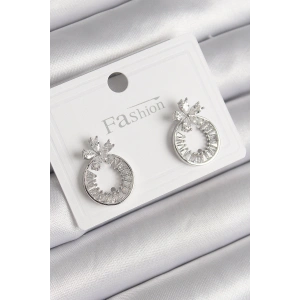 Pirinç Gümüş Renk Zirkon Taşlı Halka Model Çiçek Figür Kadın Küpe