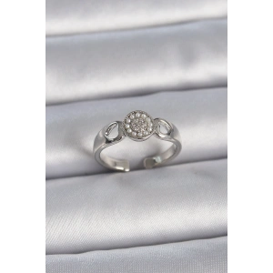 Pirinç Gümüş Renk Zirkon Taşlı İncili Kalp İşleme Detay Ayarlanabilir Model Kadın Yüzük