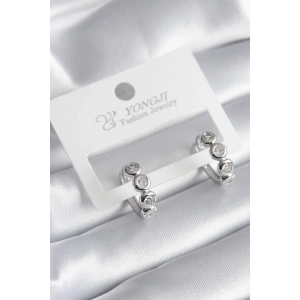 Pirinç Gümüş Renk Zirkon Taşlı Kadın Küpe