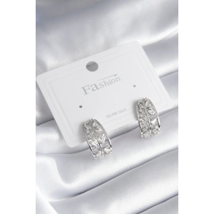 Pirinç Gümüş Renk Zirkon Taşlı Kadın Küpe