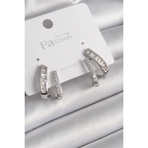 Pirinç Gümüş Renk Zirkon Taşlı Kadın Küpe