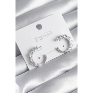 Pirinç Gümüş Renk Zirkon Taşlı Kadın Küpe