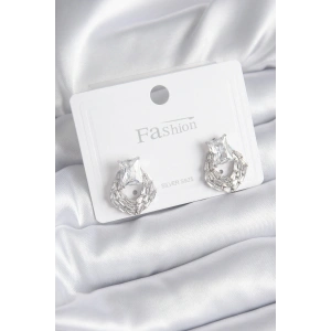 Pirinç Gümüş Renk Zirkon Taşlı Kadın Küpe